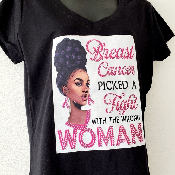 Women "Breast Cancer" Graphic Black V-Neck T-Shirt Size 1X - Picture 5 of 7